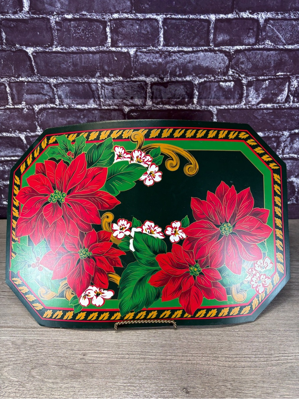 Vintage Festive Poinsettia Vinyl Placemats